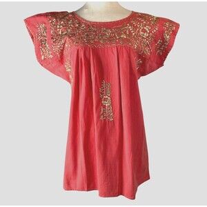 sz M Mexican Pink Salmon Tunic Top